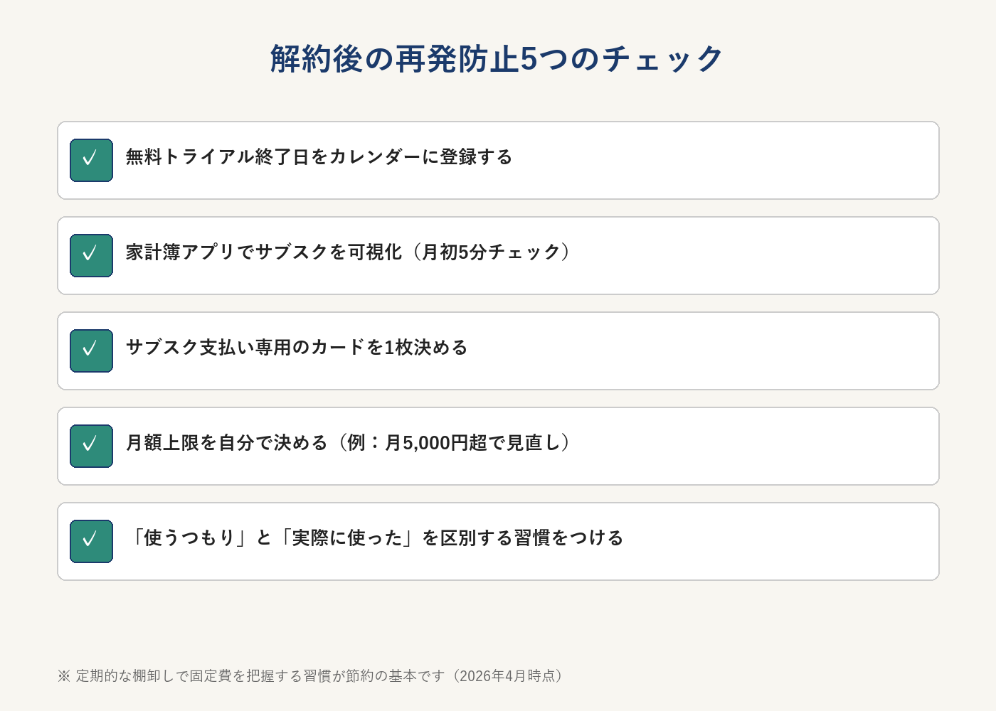 サブスク解約後の再発防止5項目チェックリスト