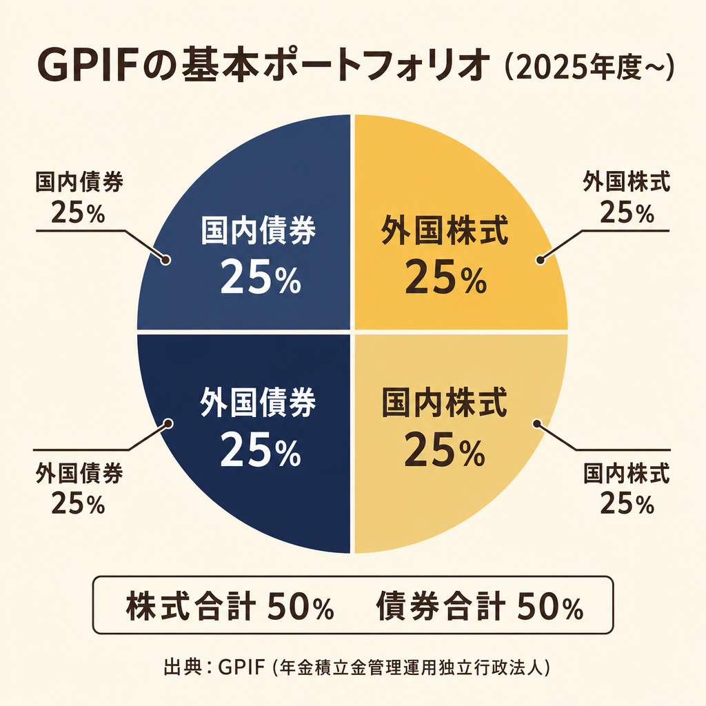 GPIFの基本ポートフォリオ4分法の円グラフ図解