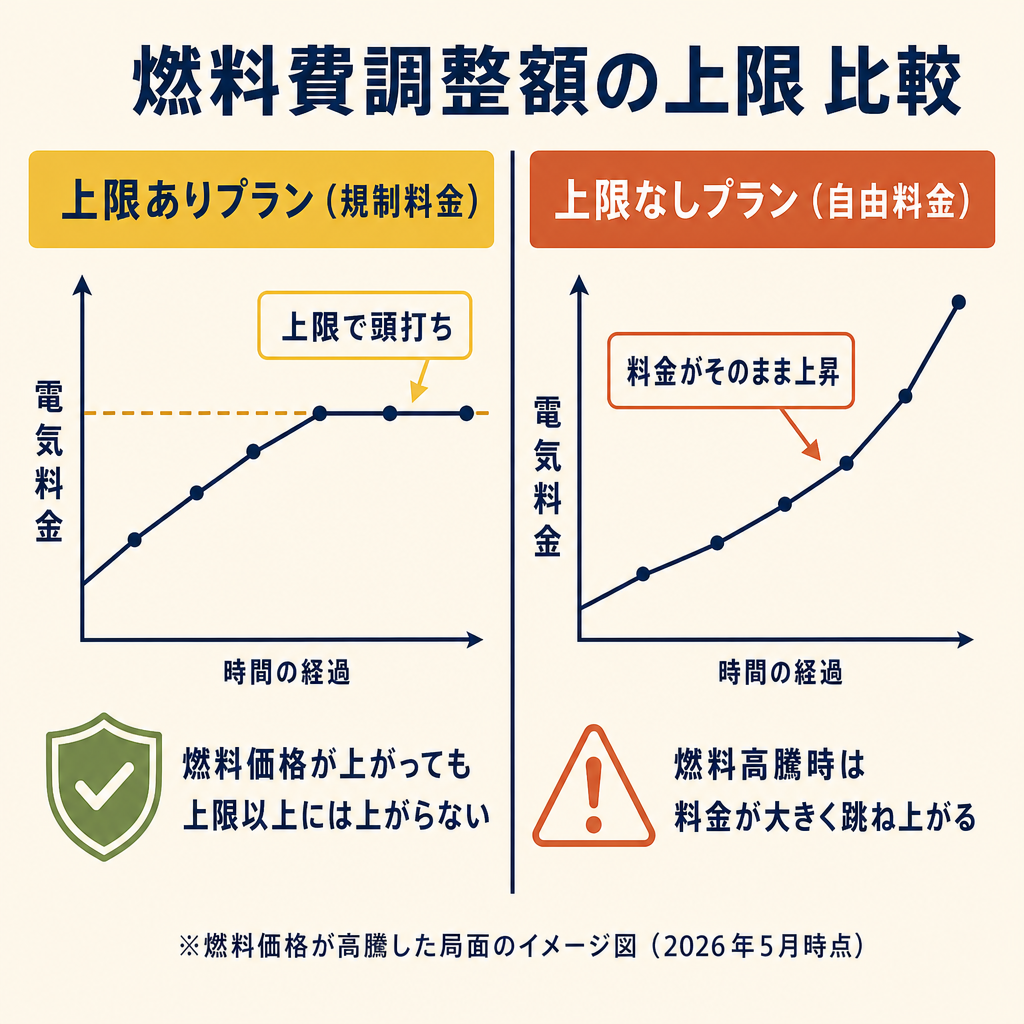 燃料費調整額・上限ありプランと上限なしプランのイメージ比較図