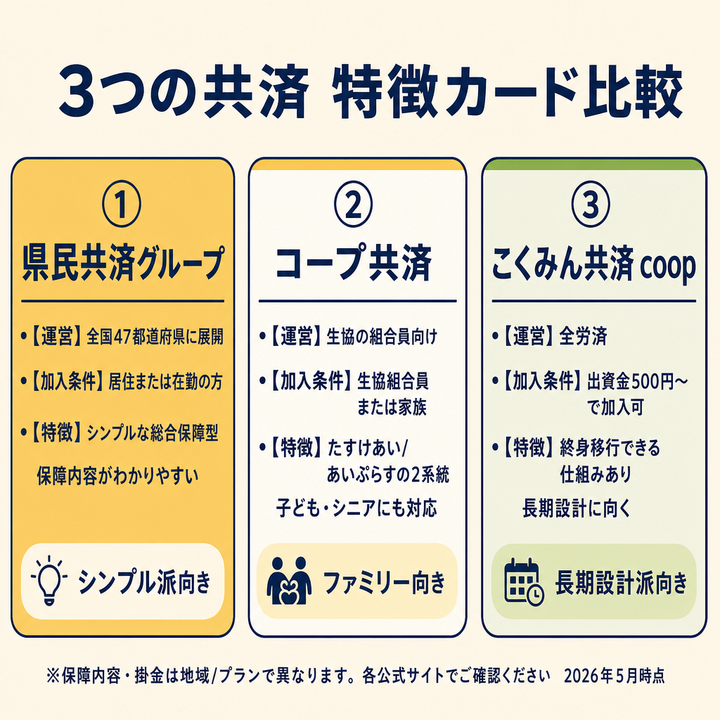 県民共済・コープ共済・こくみん共済coopの代表プラン比較表