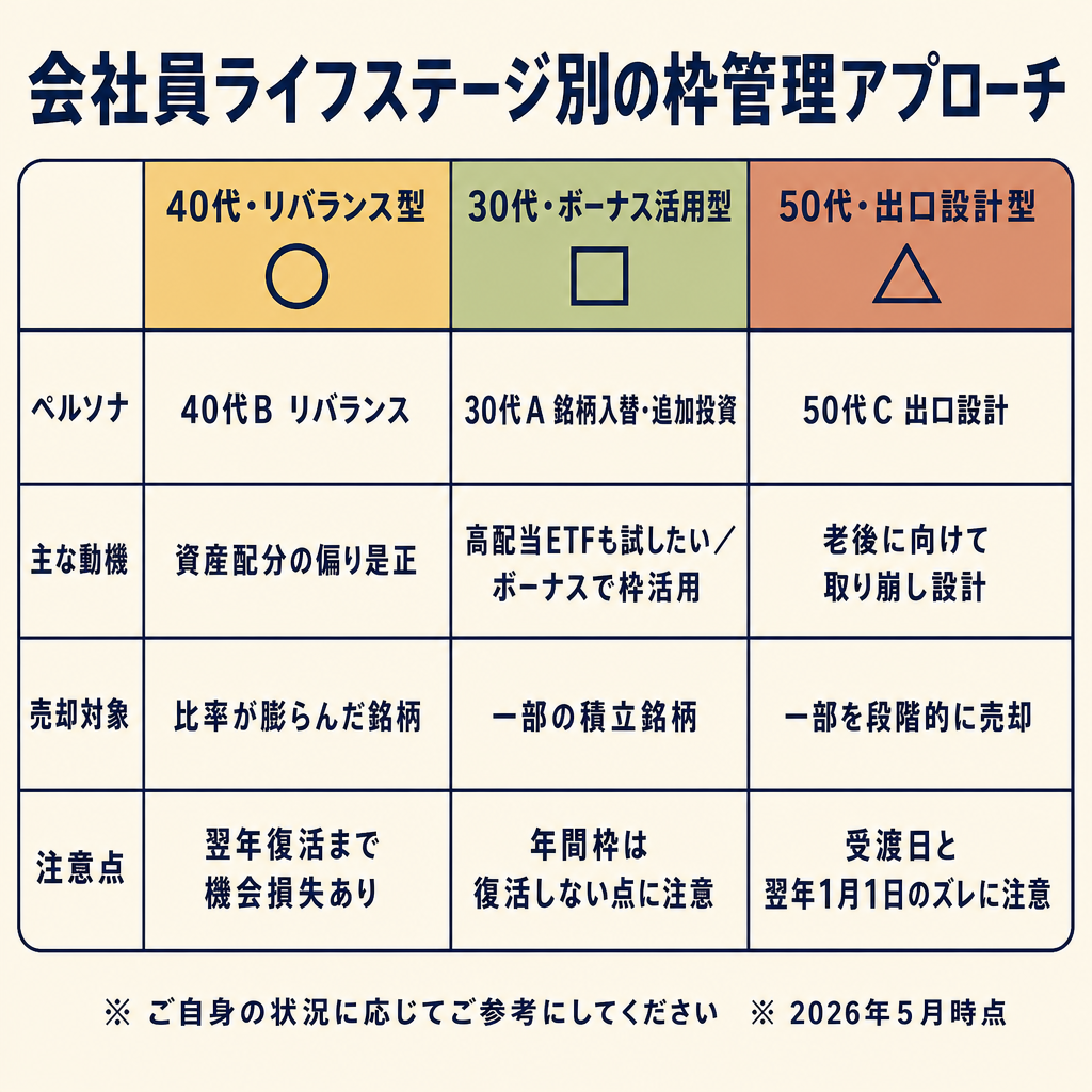 会社員ライフステージ別の枠管理アプローチ比較