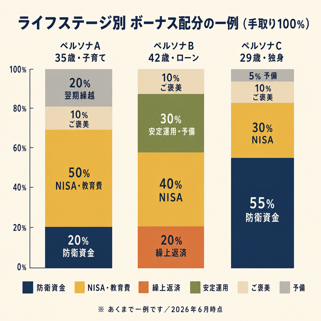ライフステージ別のボーナス配分例