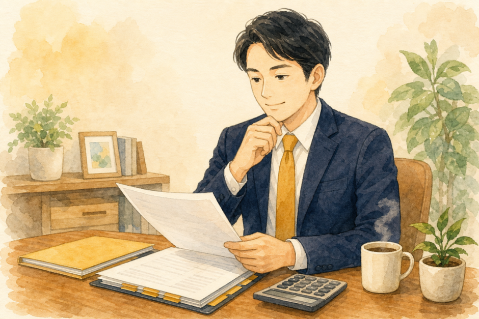 がん保険は必要か — 公的保障と自己負担のバランスを考える会社員のイメージイラスト
