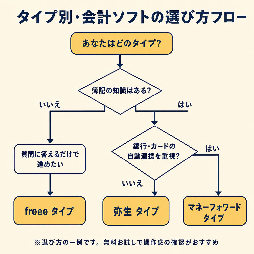 副業会社員のタイプ別会計ソフト選び方フローチャート