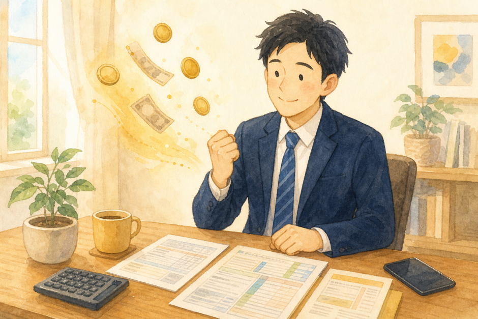 会社員が還付申告で5年分の払い過ぎ税金を取り戻す手順を解説するイメージ
