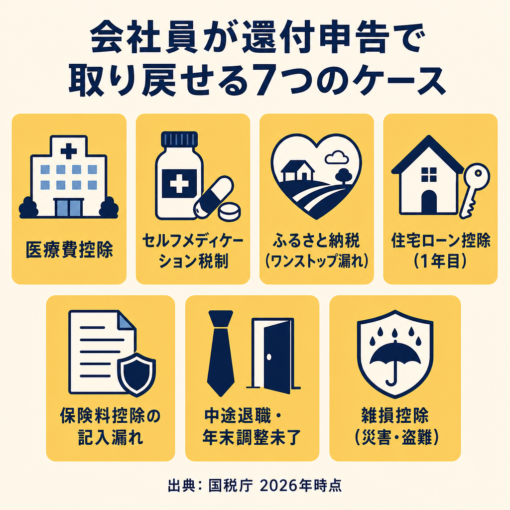会社員が還付申告で取り戻せる7つのケース一覧